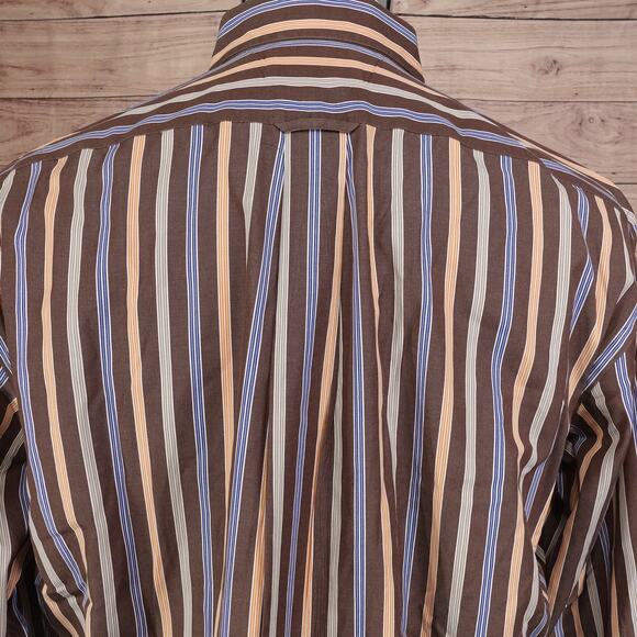 FACONNABLE CLUB STRIPED 100% COTTON BUTTON DOWN SHIRT MENS SIZE L LARGE BROWN - Picture 5 of 6